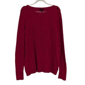 Talbots Cable Knit Sweater Womens Size XL Red Lambswool Blend Button Detail Knit